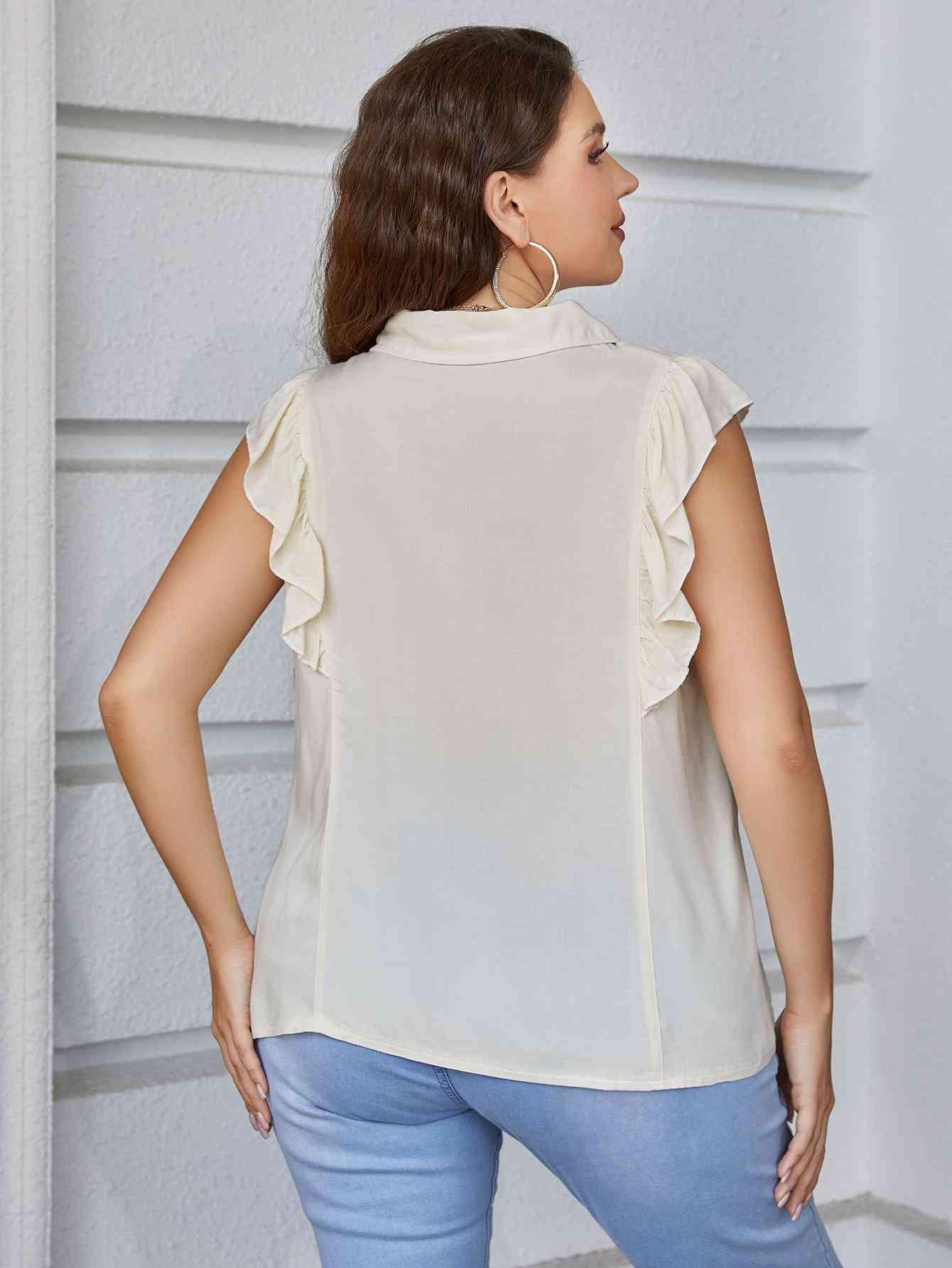 Plus Size Ruffled Cap Sleeve Shirt - Immenzive