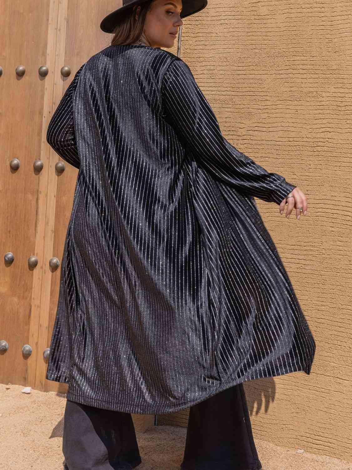 Plus Size Striped Long Sleeve Cardigan - Immenzive