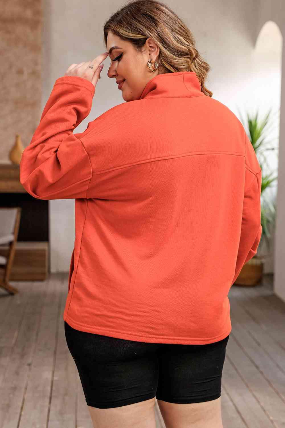 Plus Size Zip-Up Dropped Shoulder Sweatshirt - Immenzive