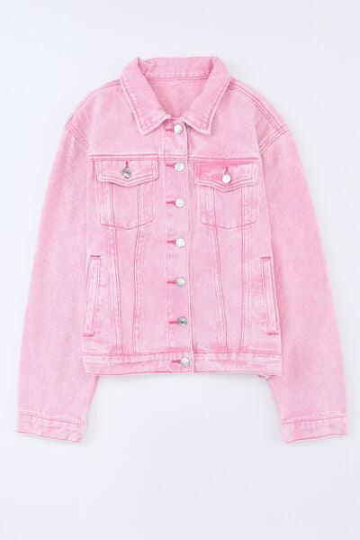 Pocketed Button Up Collared Neck Denim Jacket - Immenzive