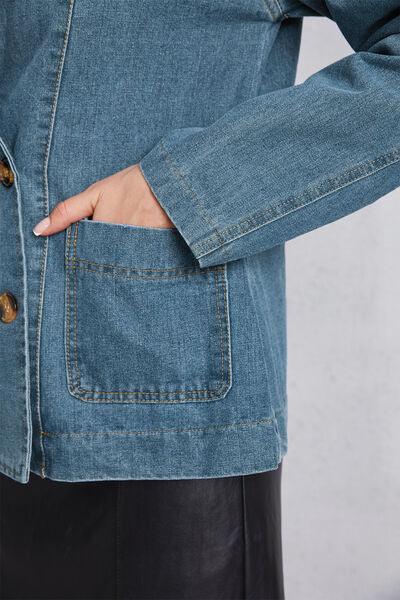Pocketed Button Up Denim Jacket - Immenzive