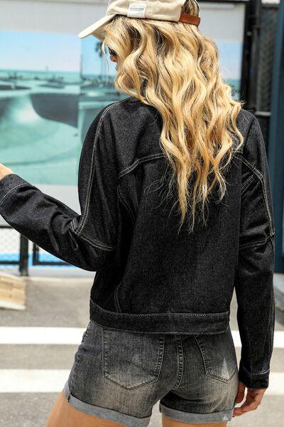 Pocketed Button Up Dropped Shoulder Denim Jacket - Immenzive