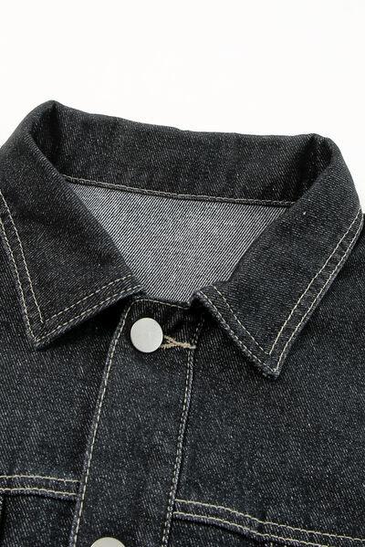 Pocketed Button Up Dropped Shoulder Denim Jacket - Immenzive