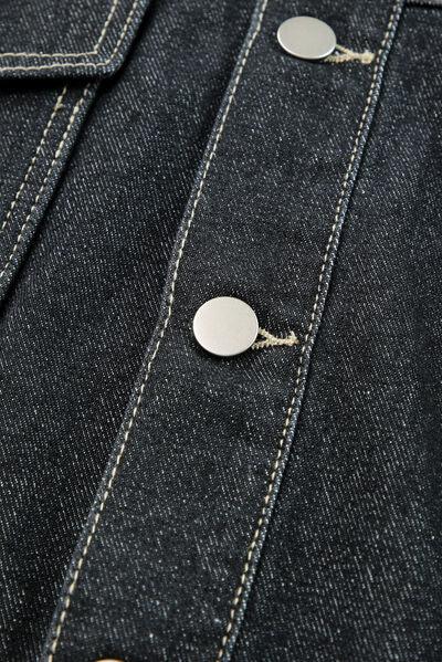 Pocketed Button Up Dropped Shoulder Denim Jacket - Immenzive