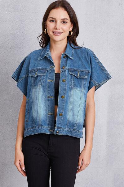 Pocketed Button Up Short Sleeve Denim Top - Immenzive