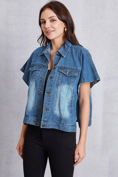 Pocketed Button Up Short Sleeve Denim Top - Immenzive