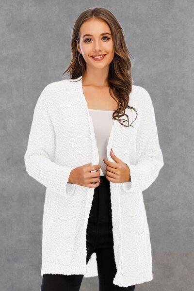 Pocketed Open Front Long Sleeve Cardigan - Immenzive