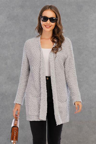 Pocketed Open Front Long Sleeve Cardigan - Immenzive