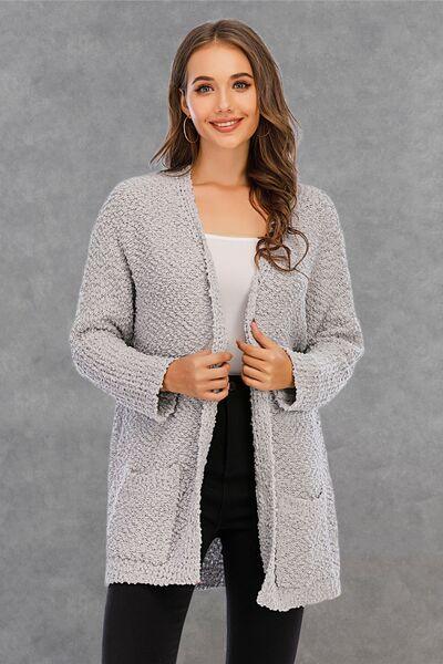 Pocketed Open Front Long Sleeve Cardigan - Immenzive