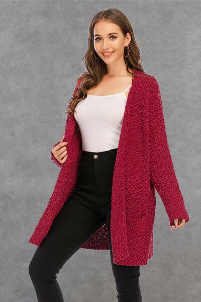 Pocketed Open Front Long Sleeve Cardigan - Immenzive