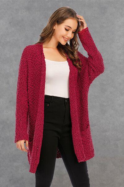 Pocketed Open Front Long Sleeve Cardigan - Immenzive