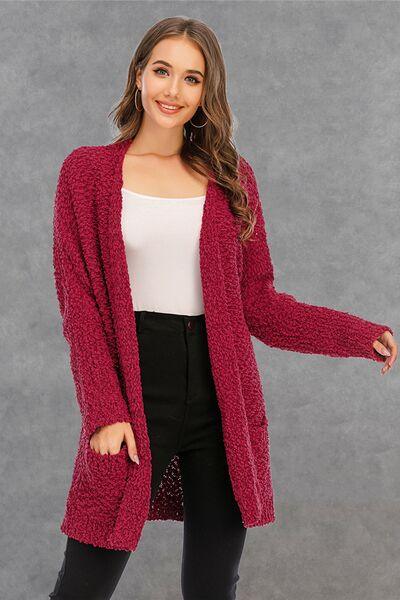 Pocketed Open Front Long Sleeve Cardigan - Immenzive