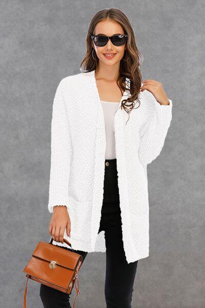 Pocketed Open Front Long Sleeve Cardigan - Immenzive