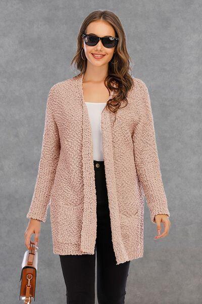 Pocketed Open Front Long Sleeve Cardigan - Immenzive