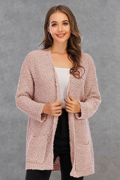 Pocketed Open Front Long Sleeve Cardigan - Immenzive