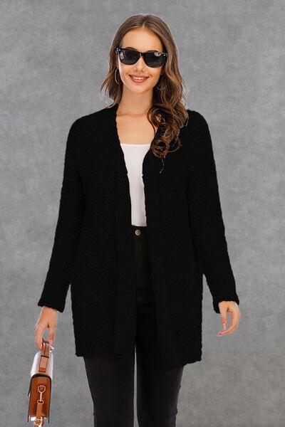 Pocketed Open Front Long Sleeve Cardigan - Immenzive