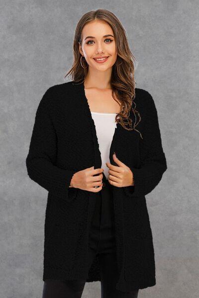 Pocketed Open Front Long Sleeve Cardigan - Immenzive