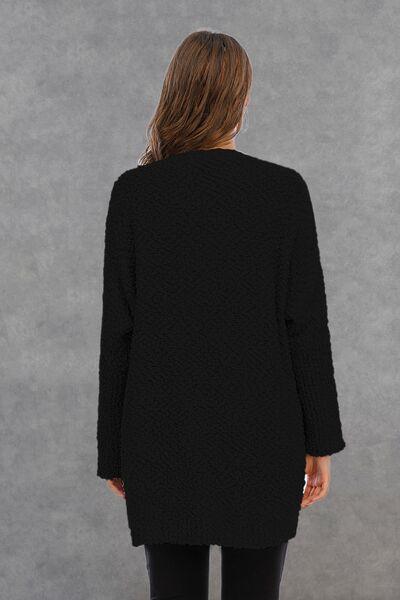 Pocketed Open Front Long Sleeve Cardigan - Immenzive