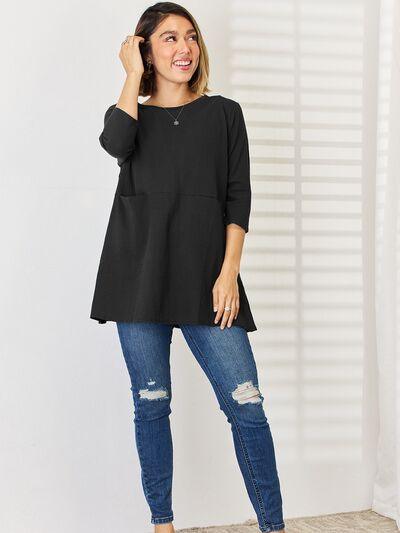 Pocketed Round Neck Half Sleeve Blouse - Immenzive