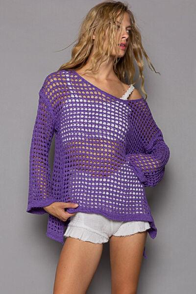 POL Openwork Flare Sleeve Knit Cover Up - Immenzive