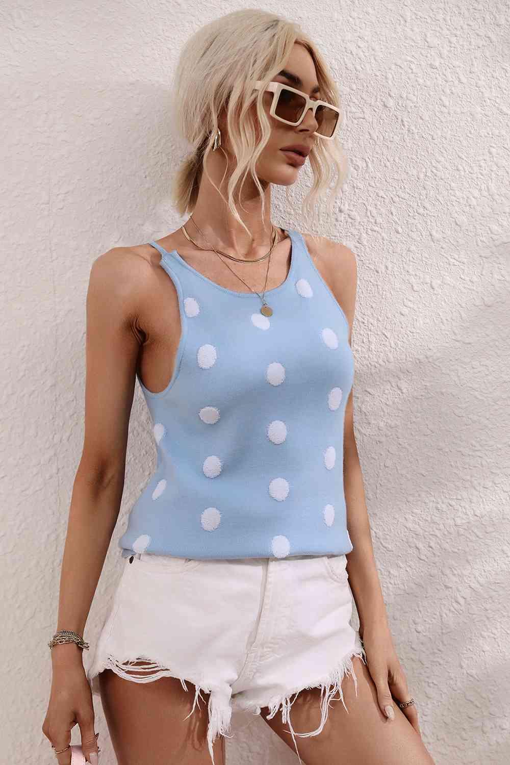 Polka Dot Round Neck Knit Tank - Immenzive