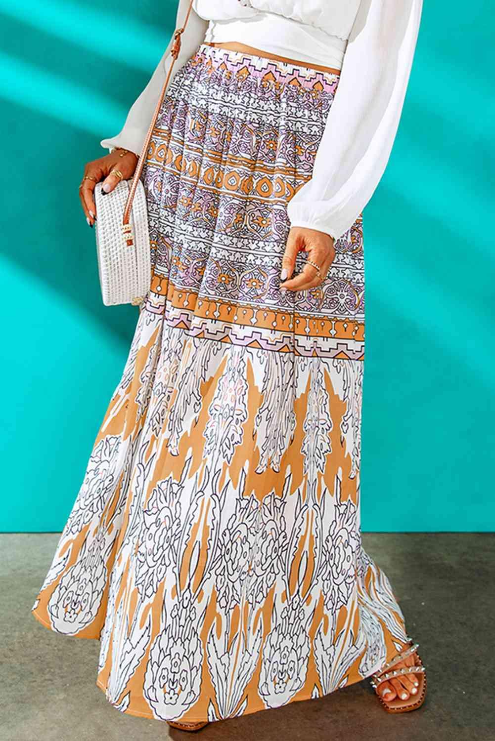 Printed A-Line Maxi Skirt - Immenzive