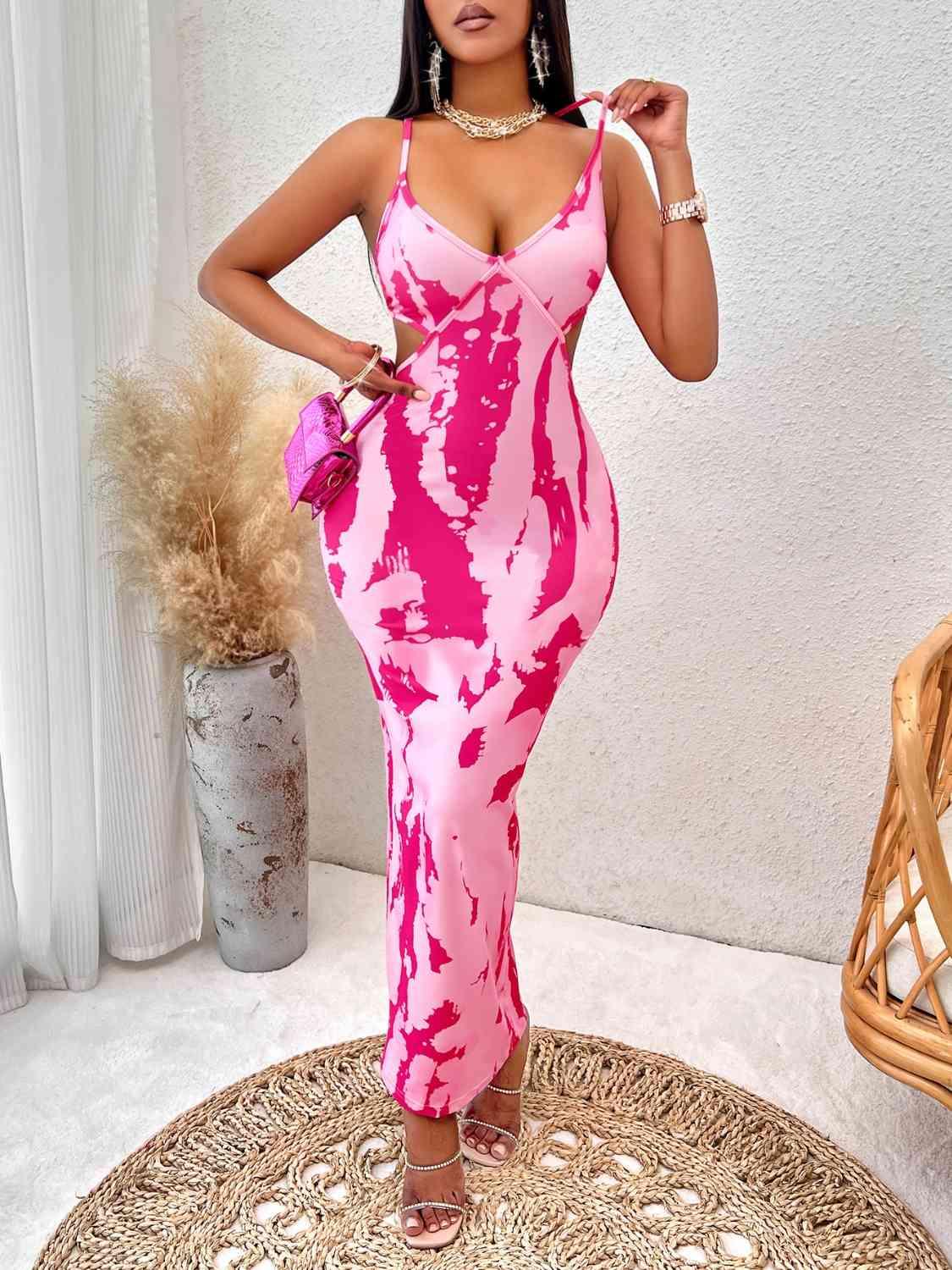 Printed Backless Maxi Dress - Immenzive
