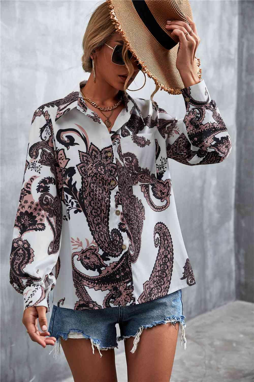 Printed Button Down Long Sleeve Shirt - Immenzive