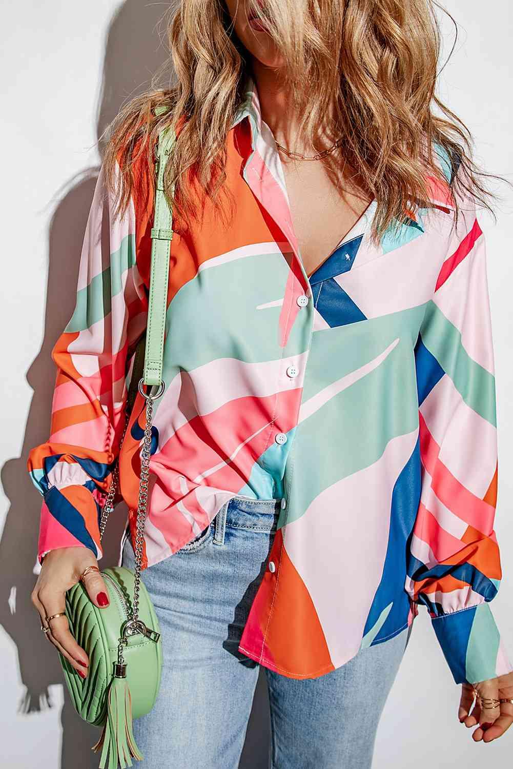 Printed Collared Neck Buttoned Shirt - Immenzive