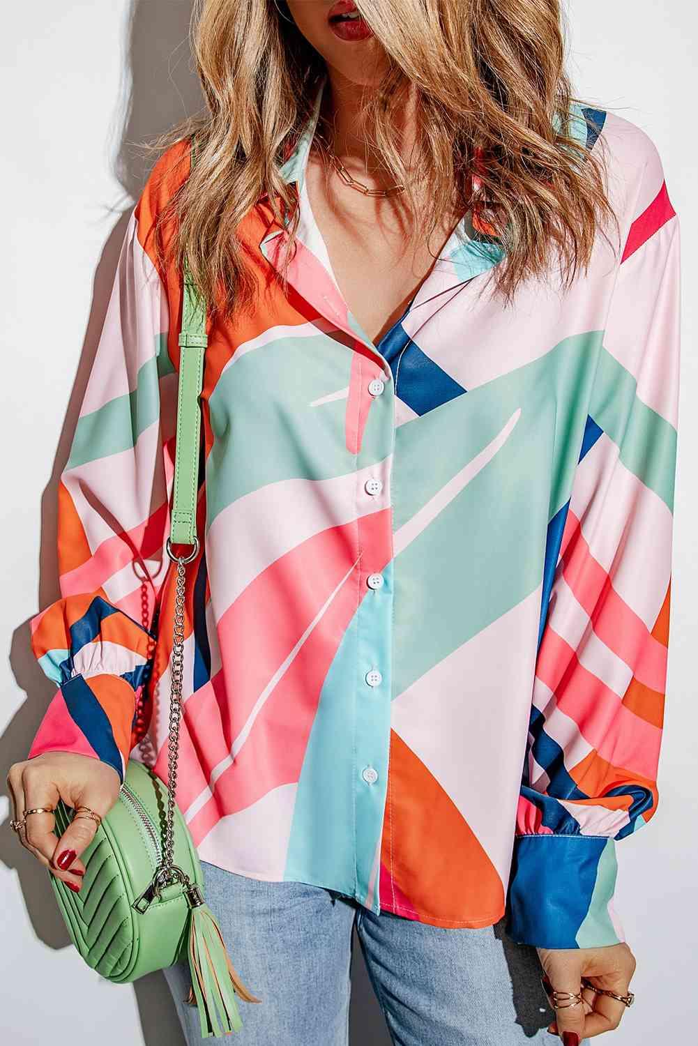 Printed Collared Neck Buttoned Shirt - Immenzive