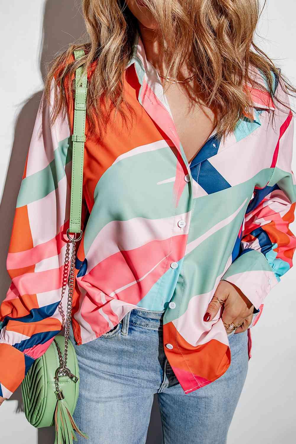 Printed Collared Neck Buttoned Shirt - Immenzive
