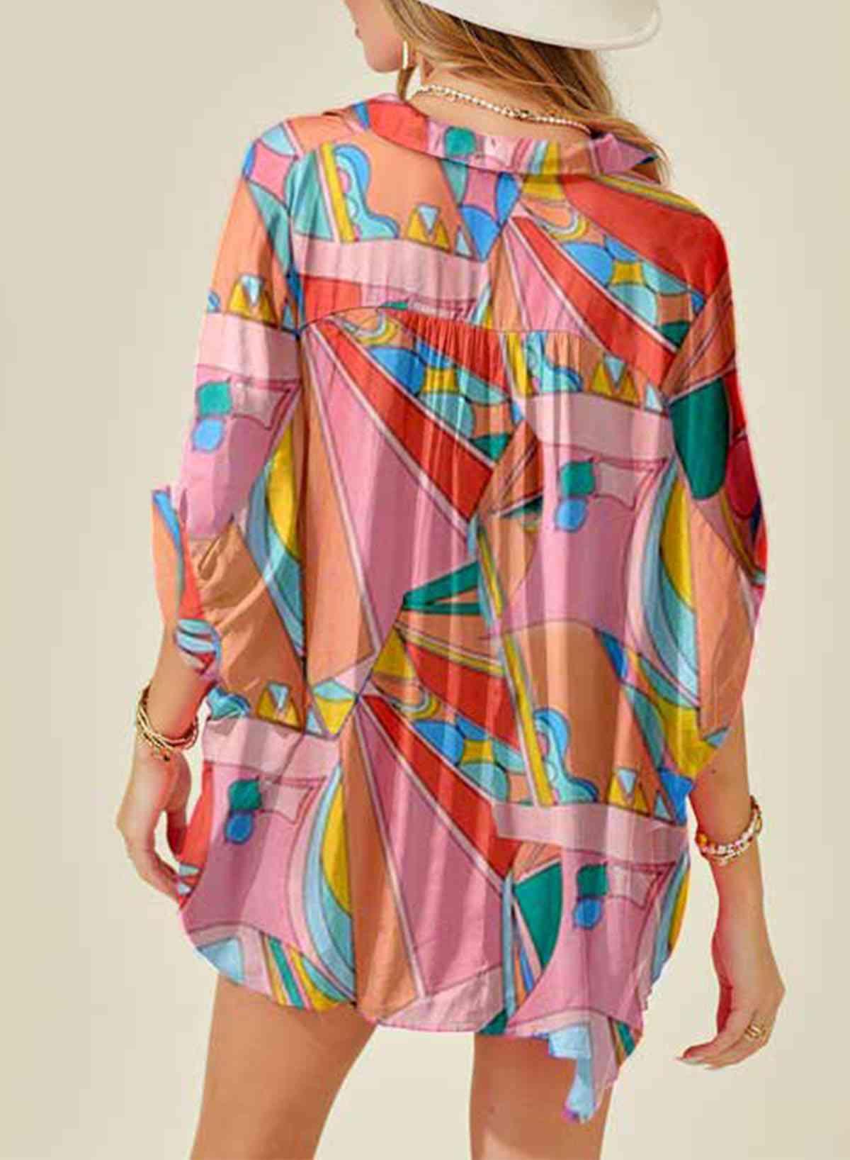 Printed Dolman Sleeve Collared Shirt - Immenzive