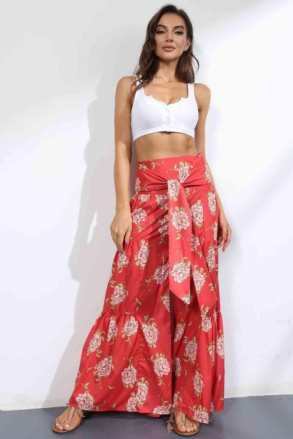 Printed High-Rise Tied Culottes - Immenzive