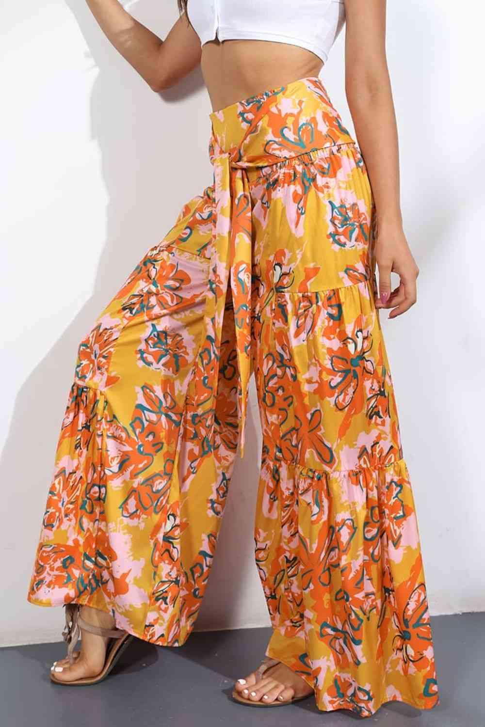 Printed High-Rise Tied Culottes - Immenzive