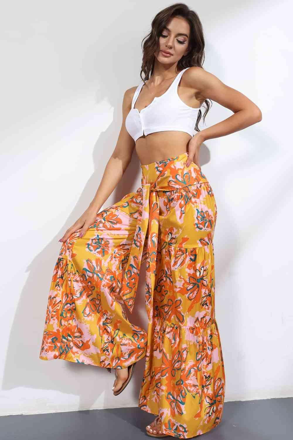 Printed High-Rise Tied Culottes - Immenzive