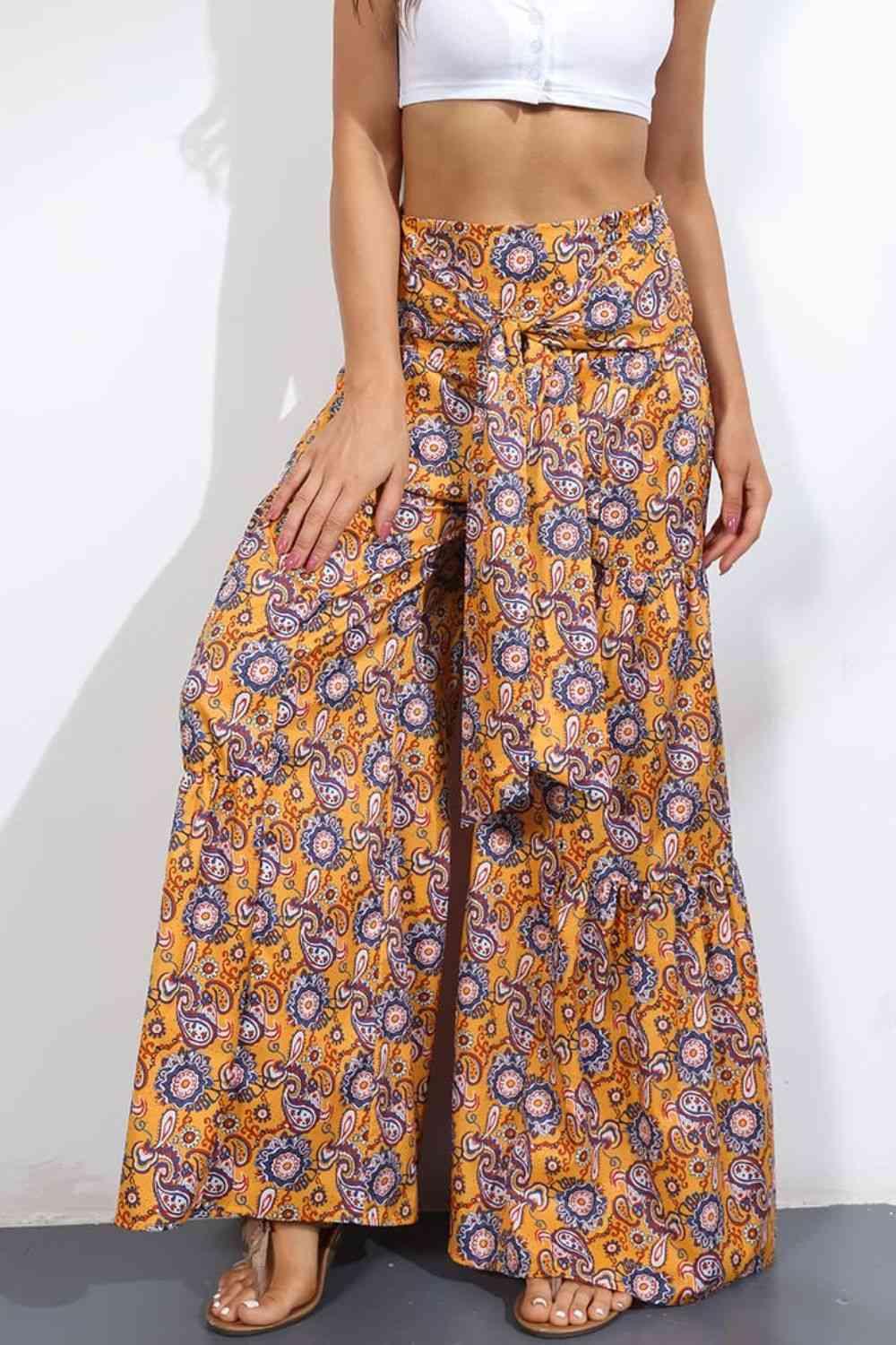 Printed High-Rise Tied Culottes - Immenzive