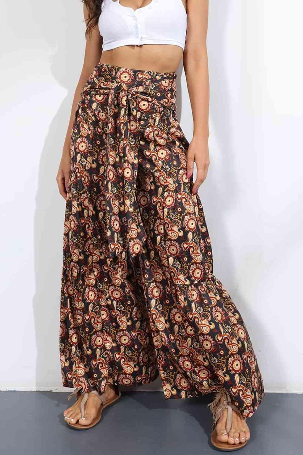 Printed High-Rise Tied Culottes - Immenzive