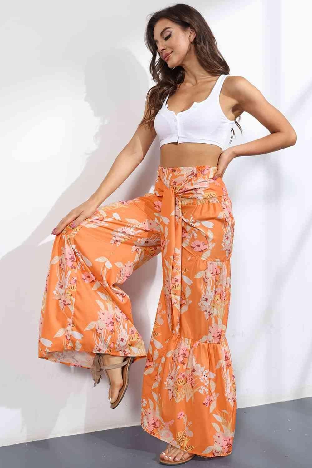 Printed High-Rise Tied Culottes - Immenzive