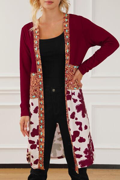 Printed Long Sleeve Open Front Outerwear - Immenzive