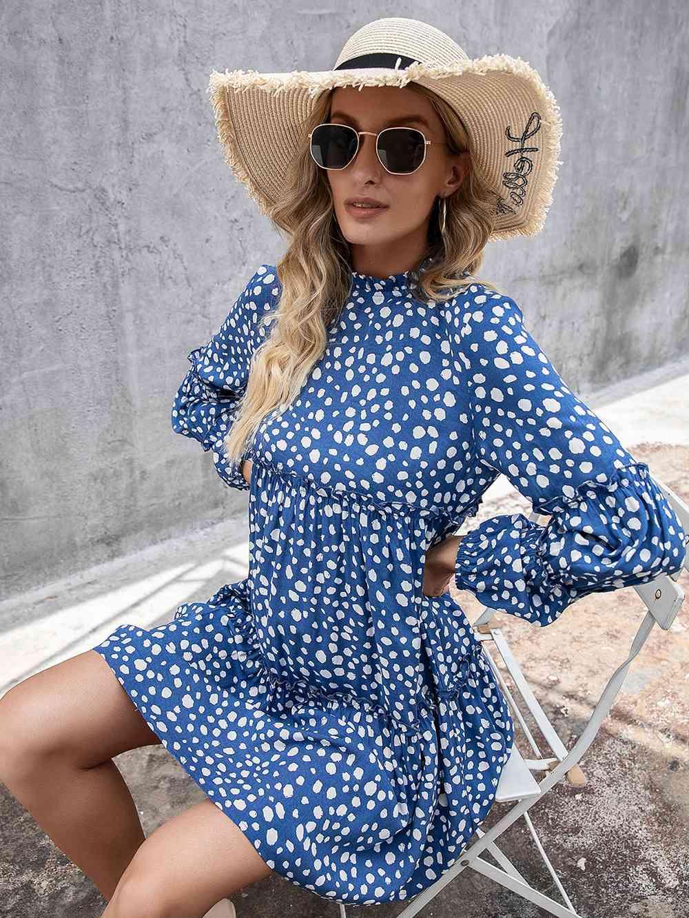 Printed Long Sleeve Tiered Dress - Immenzive