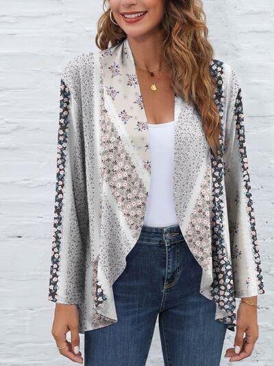 Printed Open Front Long Sleeve Cardigan - Immenzive