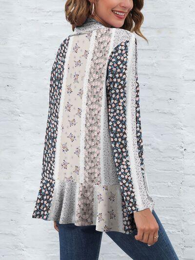 Printed Open Front Long Sleeve Cardigan - Immenzive