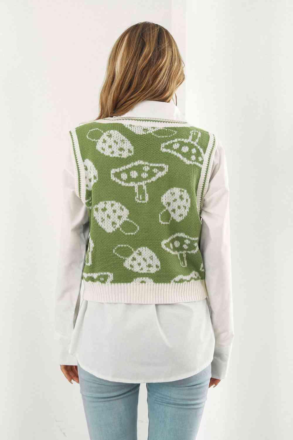 Printed Plunge Neck Sweater Vest - Immenzive