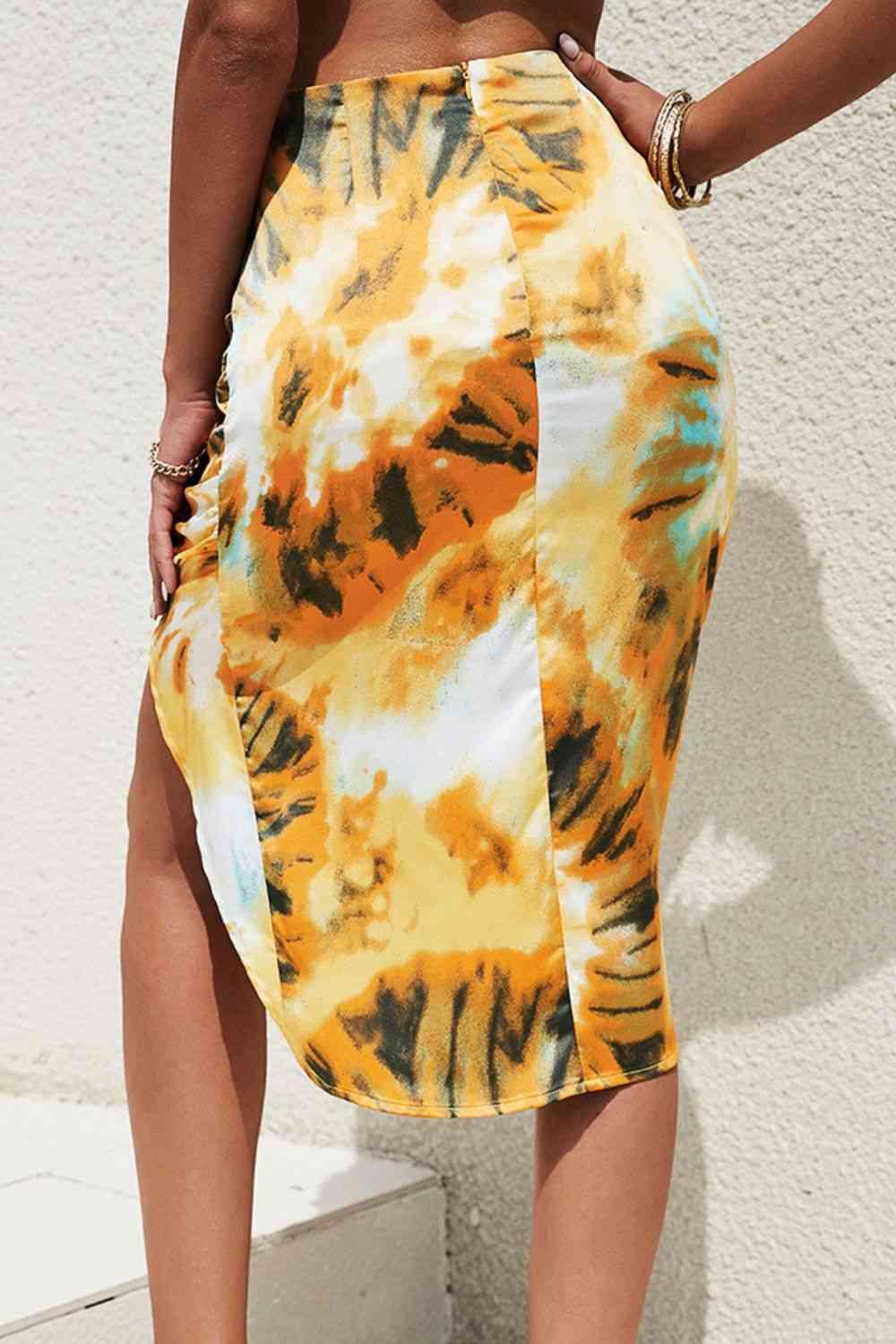 Printed Ruched Midi Skirt - Immenzive