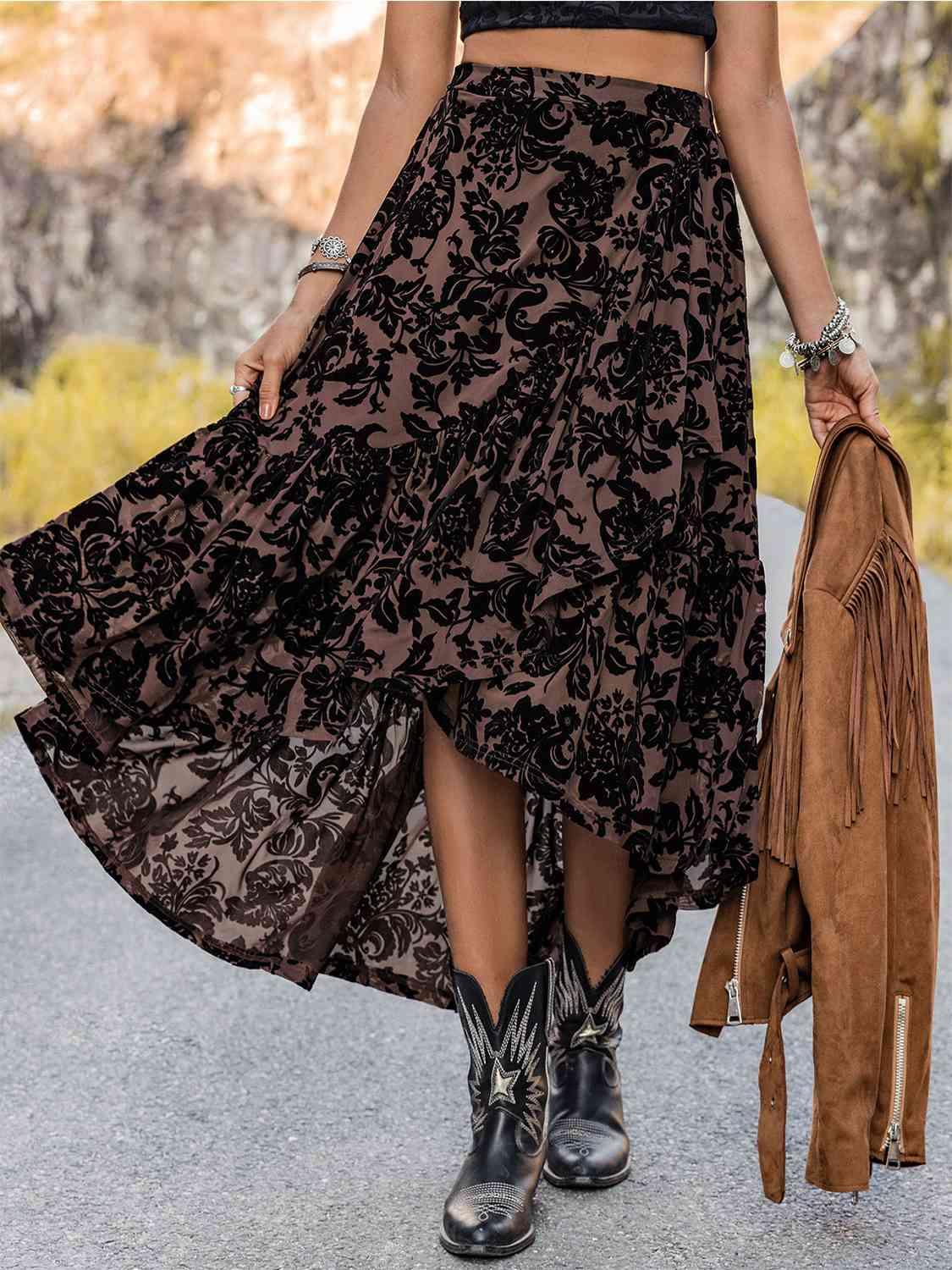 Printed Ruffled Midi Skirt - Immenzive