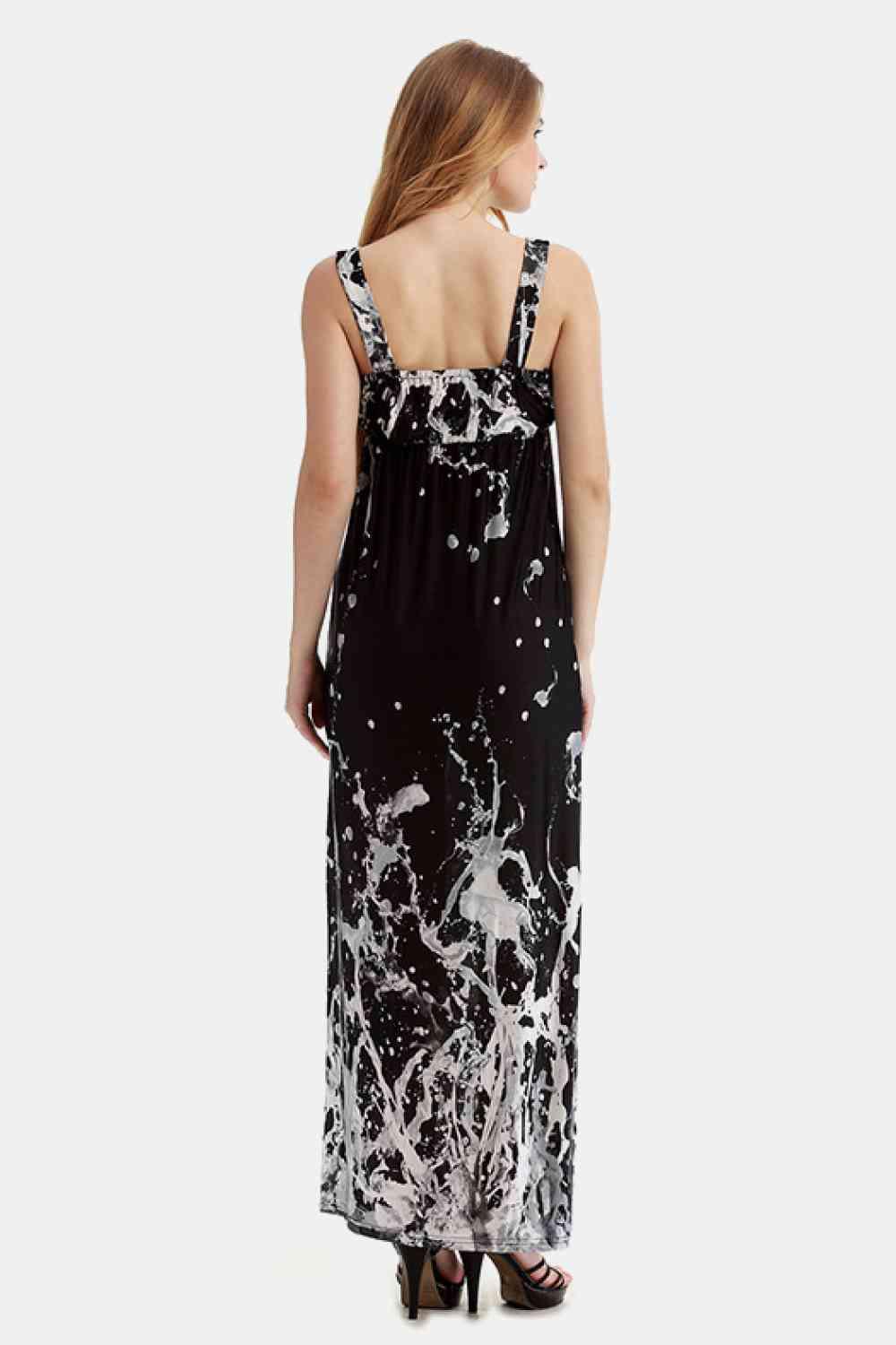 Printed Surplice Neck Sleeveless Maxi Dress - Immenzive