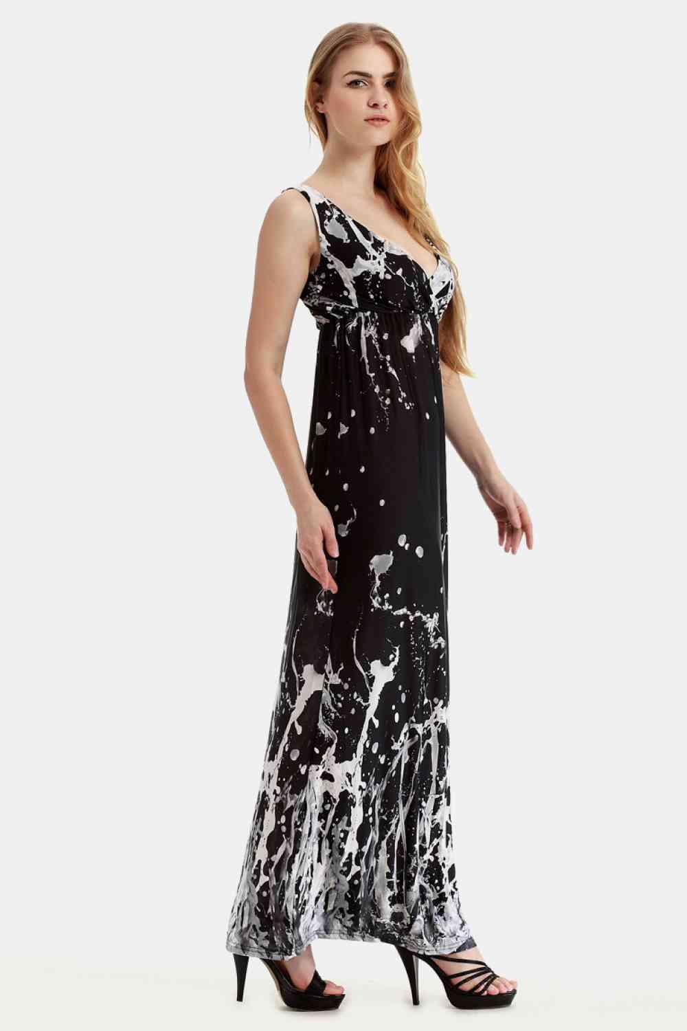 Printed Surplice Neck Sleeveless Maxi Dress - Immenzive