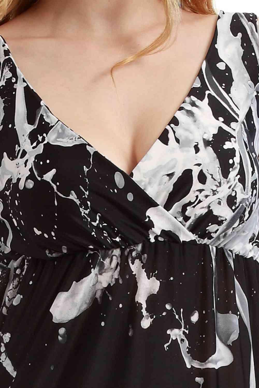 Printed Surplice Neck Sleeveless Maxi Dress - Immenzive