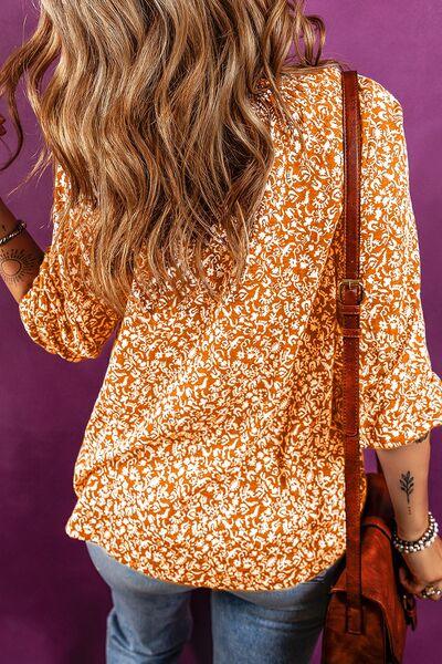 Printed Tie Neck Blouse - Immenzive