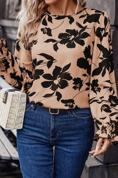 Printed Tied Flounce Sleeve Blouse - Immenzive